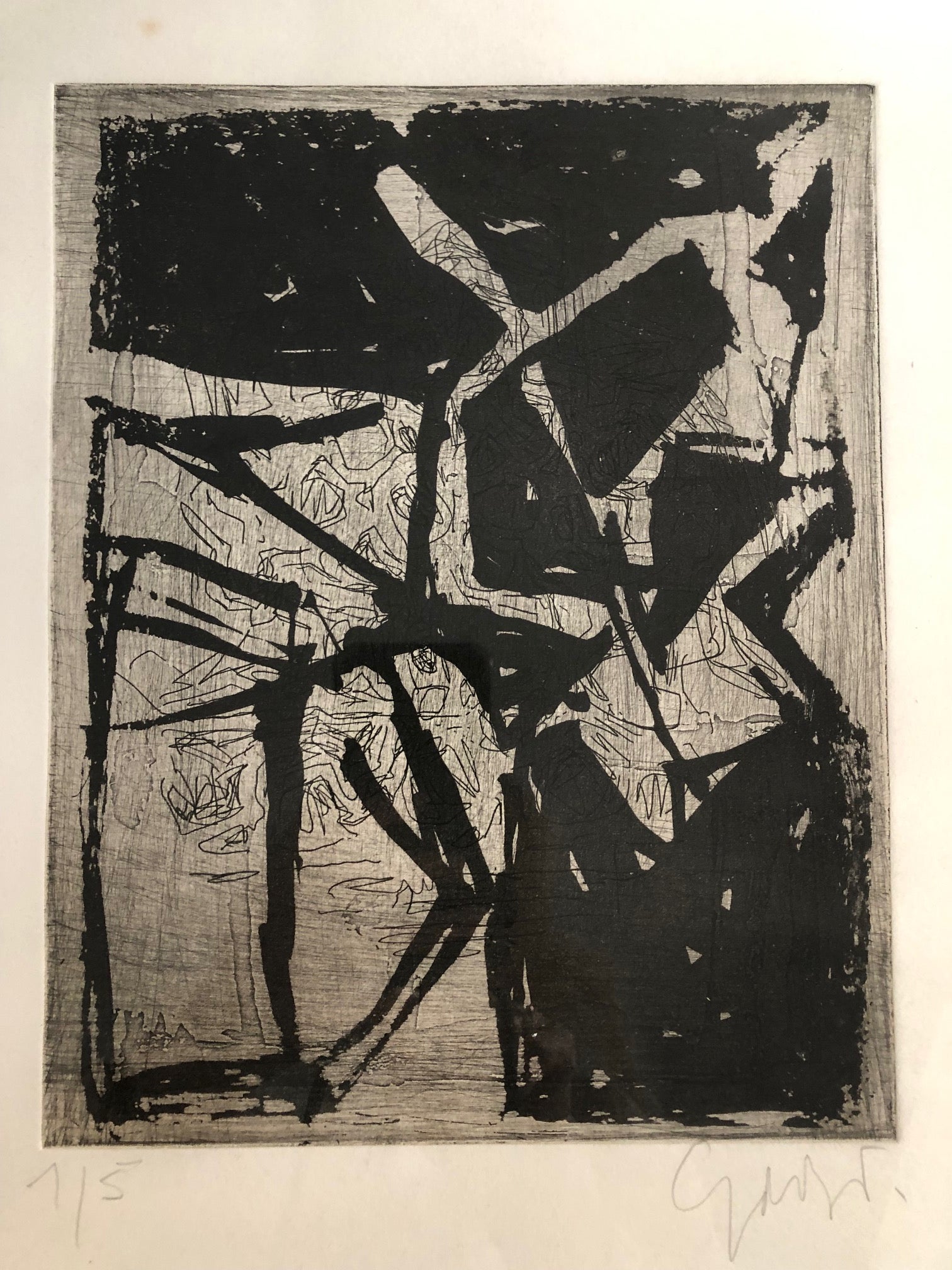 TRAIT ABSTRAIT. Composition signée 50x40cm