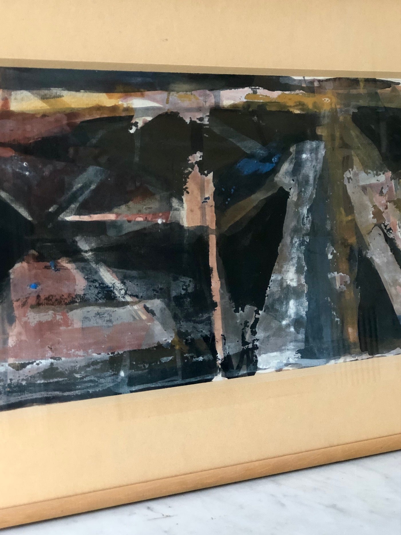 TRAIT ABSTRAIT. Composition signée 60x32cm