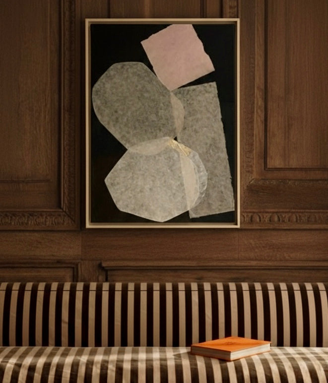 COLLECTION HB. Tableau abstrait collage & feuille d'or.